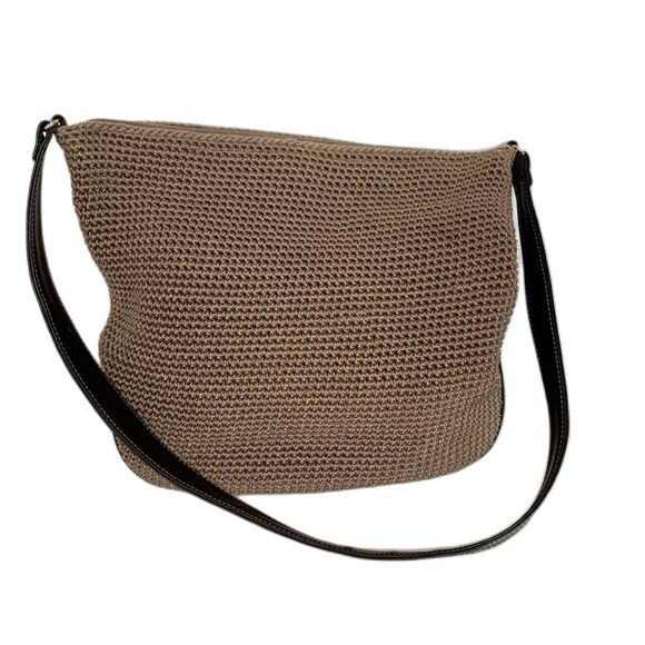The Sak Elliot Lucca Light Brown Crochet Mesh Leather Trim Shoulder Bag - Picture 2 of 9